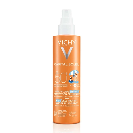 VICHY, CAPITAL SOLEIL Otroški fluid na vodni osnovi v pršilu za zaščito kožnih celic SPF50+, 200 ml