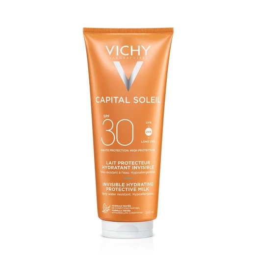 VICHY, CAPITAL SOLEIL Vlažilno mleko za zaščito pred soncem za obraz in telo SPF30, družinski paket, 300 ml