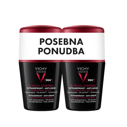 Vichy, HOMME CLINICAL CONTROL 96h Detranspirant Roll-on dezodorant proti neprijetnemu vonju, 2x50 ml