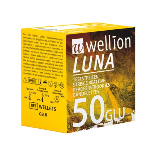 Wellion LUNA merilni lističi za merjenje glukoze v krvi, 50 kom